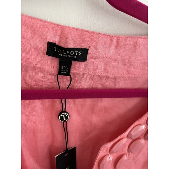 Talbot's Women 3X Petite Pink Linen Tunic Embellished V Neck Blouse NEW - Picture 2 of 6